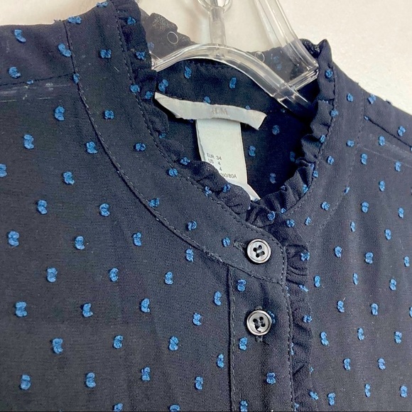 H&M Sheer Clip Dot Button Down High Neck Ruffle Detail Blouse - Picture 4 of 14